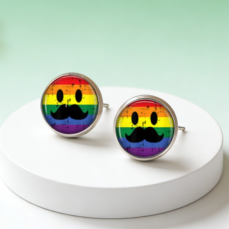 Nostalgic Rainbow Beard Face Time Faux Gemstone Stud Earrings